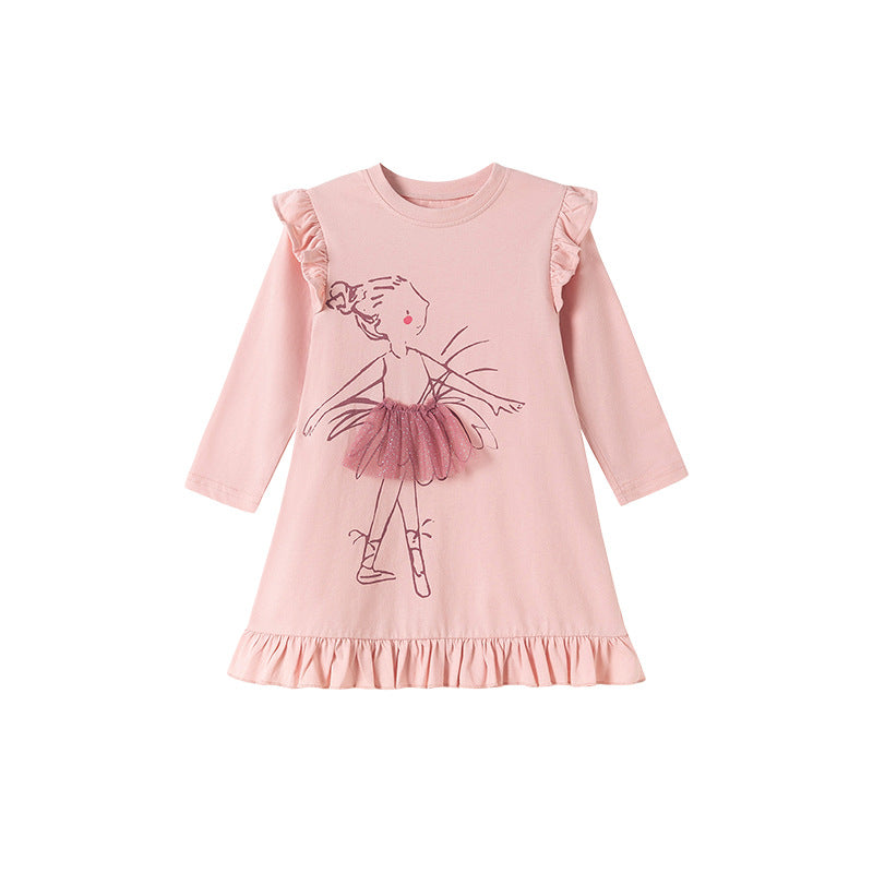 Autumn and Spring Arrival Tulle Decorated Fairy Cartoon Pattern Long Sleeves Dress for Stylish Girls, MyKids-USA®, Baby & Toddler Dresses, MyKids-USA - - - - - - -