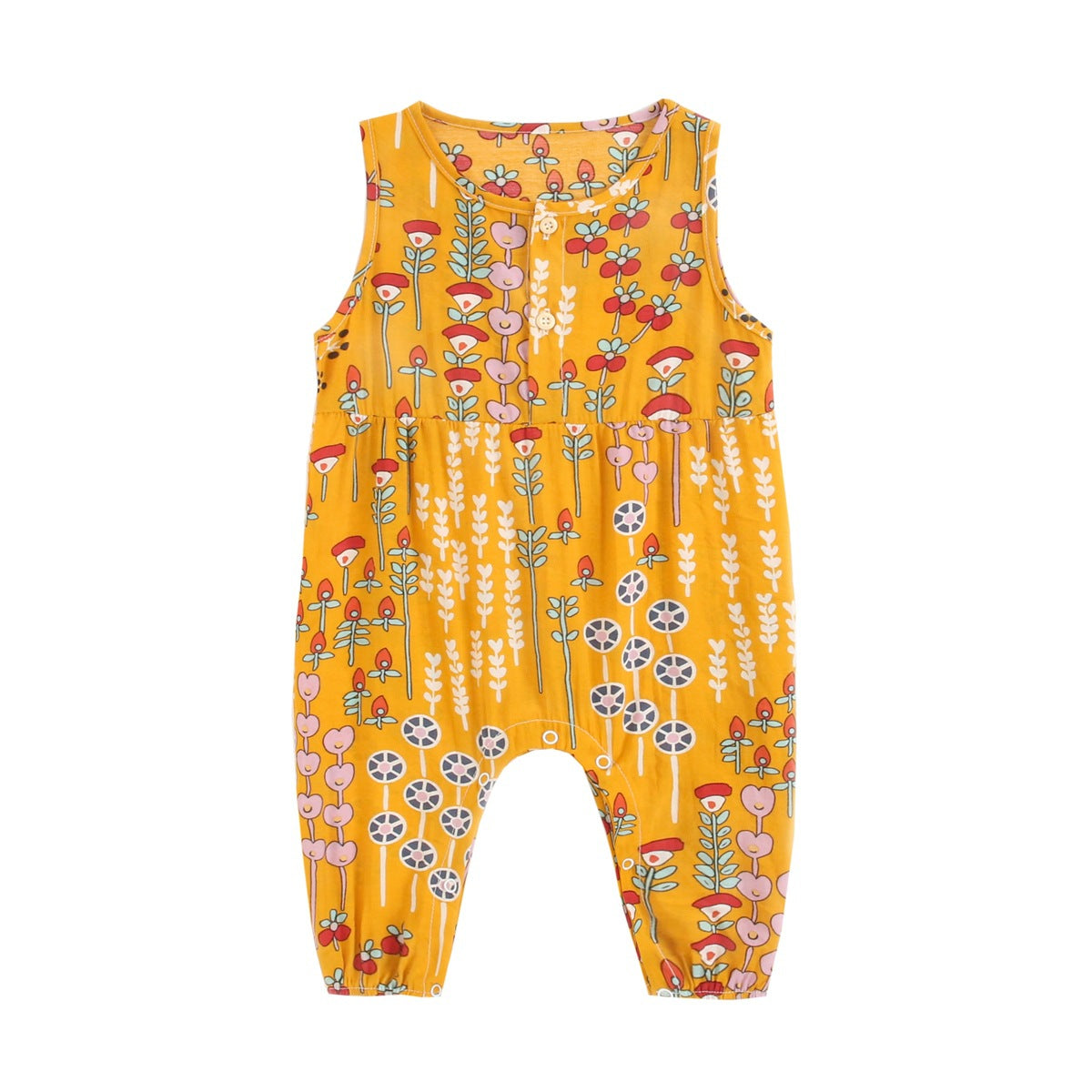 Summer Baby Girls Design Floral Pattern Sleeveless Rompers, MyKids-USA®, Baby One-Pieces, MyKids-USA - Size/Age - 66 (3-6M) - Color - Yellow - - - TR2403202314-B