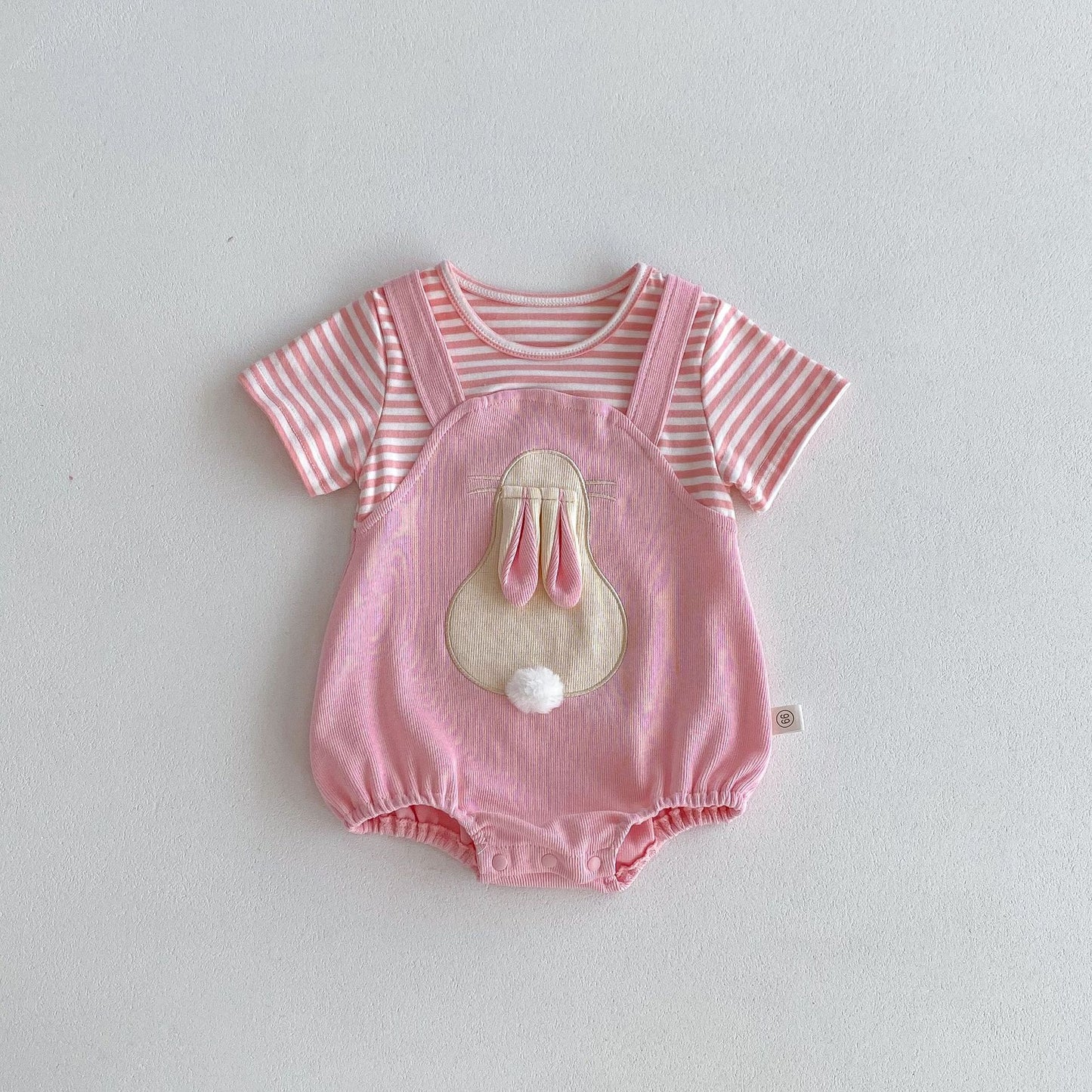 Summer Design Baby Girls Cheap Striped Rabbits Pattern Short Sleeves Onesies, MyKids-USA®, Baby One-Pieces, MyKids-USA - Size/Age - 66 (3-6M) - Color - Pink - - - TR2404192248-B