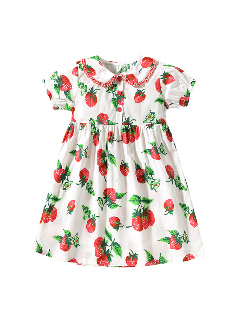 Summer Pure Cotton Strawberry Pattern Short-sleeved Dress with Peter P Summer Pure Cotton Strawberry Pattern Short-sleeved Dress with Peter P