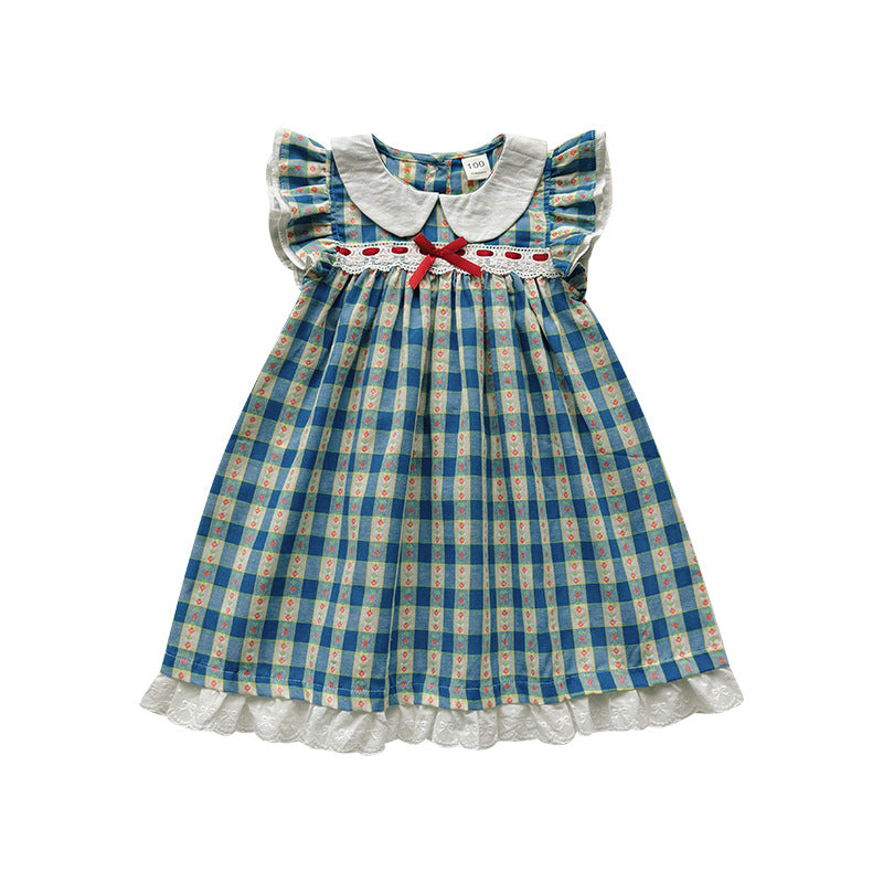 Summer Arrival Baby Girls Fly Sleeves Plaid Pattern Peter Pan Collar Dress, MyKids-USA®, Baby & Children's Dresses, MyKids-USA - - - - - - - .