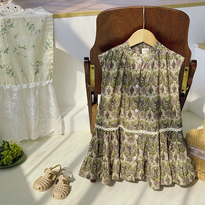 Summer Kids Girls Sleeveless Vintage Style Single Breasted Dress, MyKids-USA®, Baby & Toddler Dresses, MyKids-USA - - - - - - -