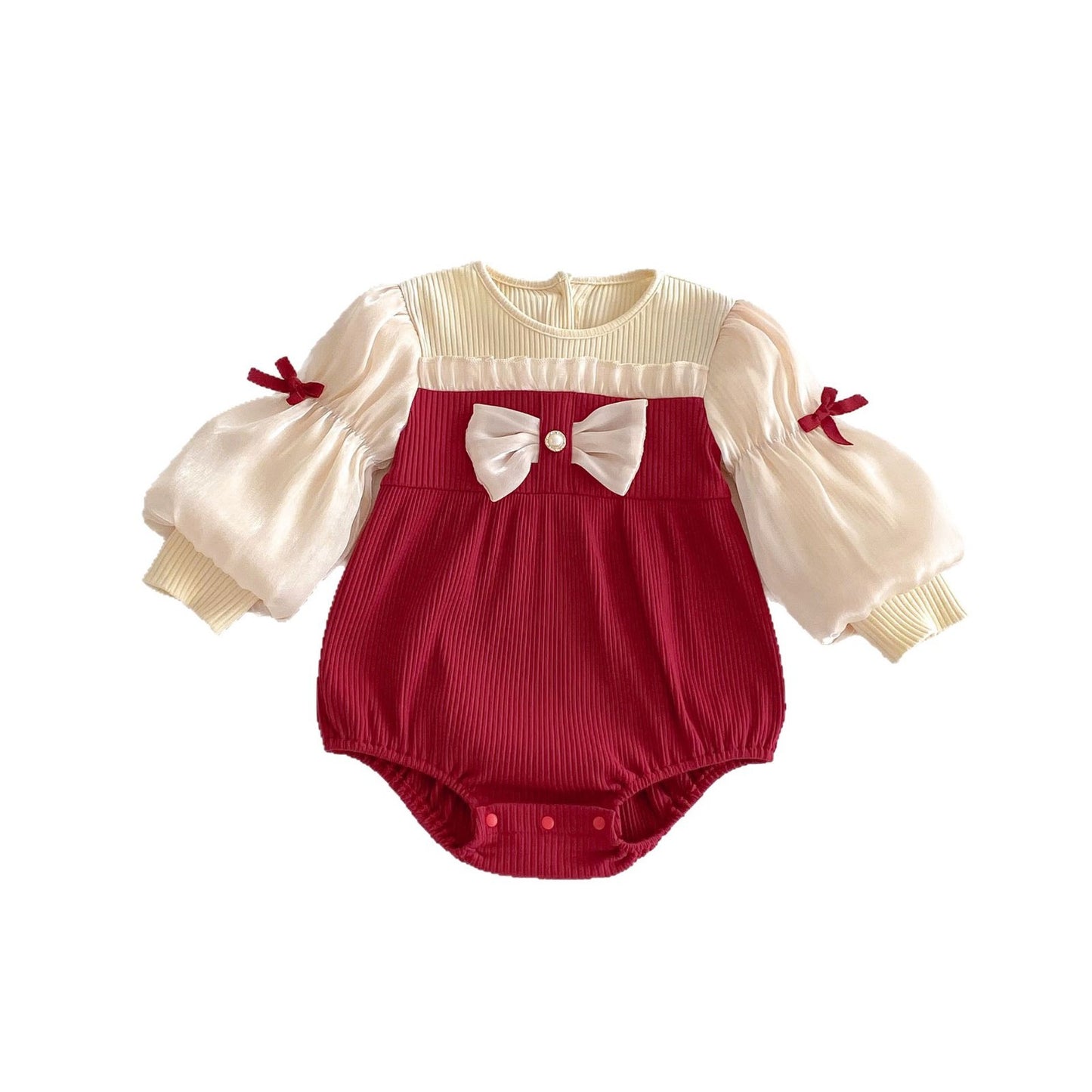 Spring Arrival Baby Girls Cute Color Patchwork Long Puff Sleeves Onesies, MyKids-USA®, Baby One-Pieces, MyKids-USA - - - - - - -