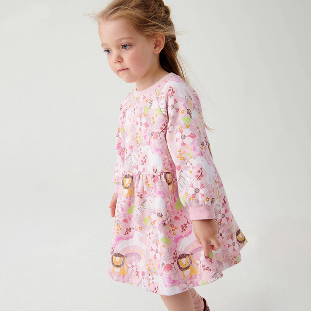 Baby Girl Floral Pattern Long Sleeves Hoodie Dress