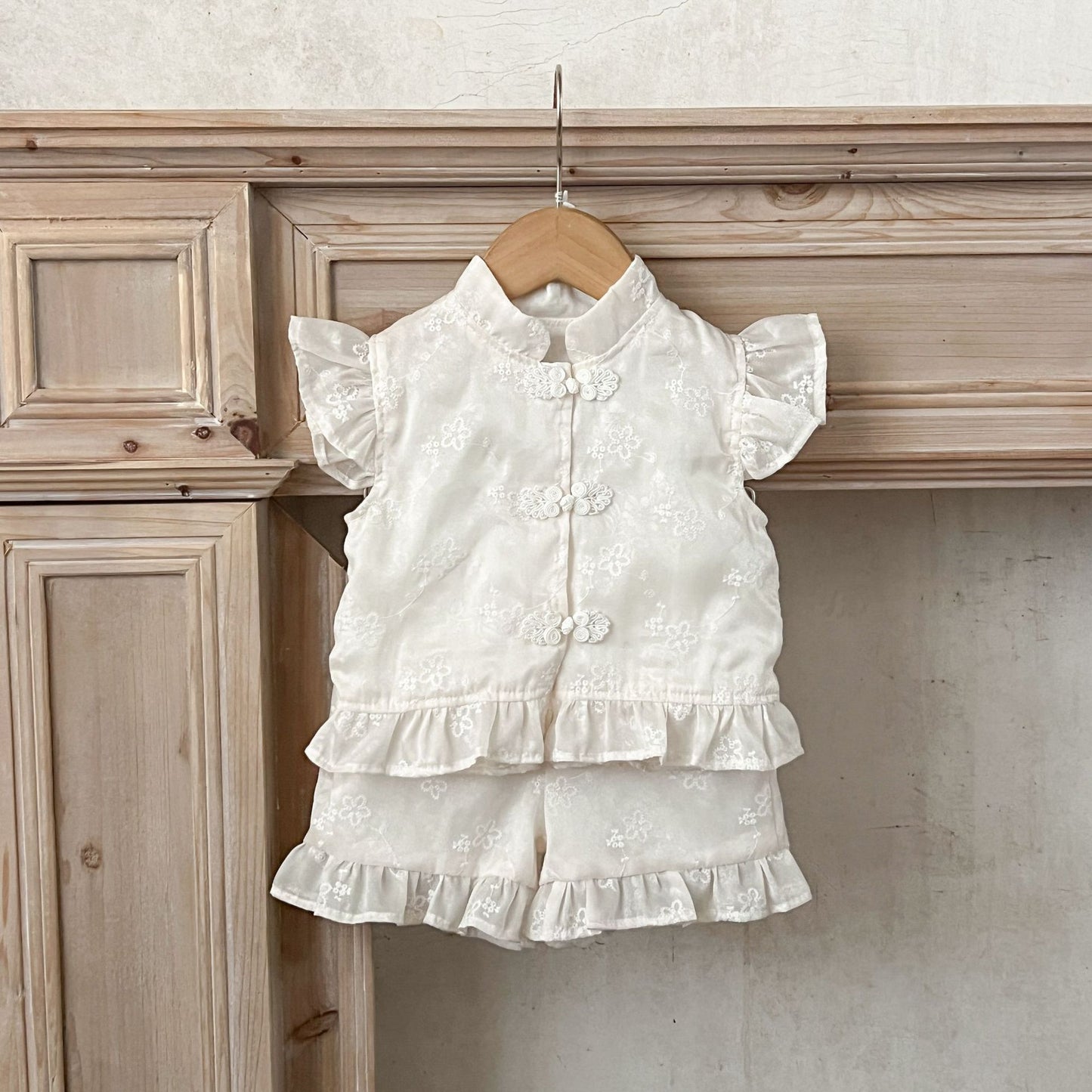 Summer Arrival Baby Girls Fly Sleeves Stand Collar Solid Color Floral Embroidery Top And Bloomers Clothing Set, MyKids-USA®, Baby & Toddler Outfits, MyKids-USA - - - - - - -