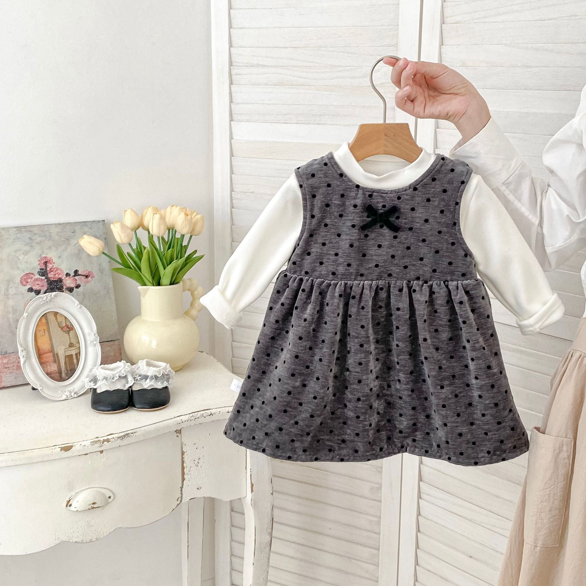 Winter and Autumn Baby Kids Girls Sleeveless Dots Pattern Dress and Pl – MyKids-USA® Winter and Autumn Baby Kids Girls Sleeveless Dots Pattern Dress and Pl – MyKids-USA®