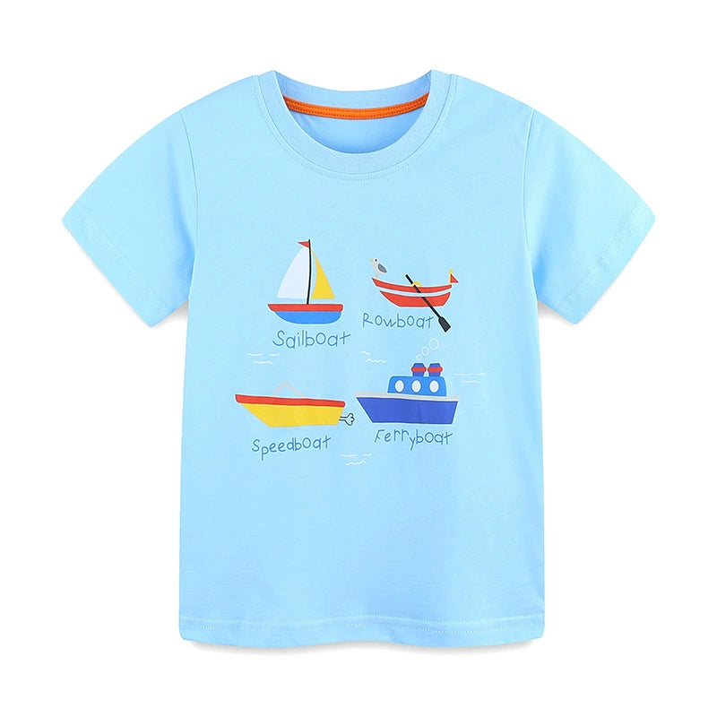 Summer Boys’ Various Boats Cartoon Pattern T-shirt in European and American Style, MyKids-USA®, Baby & Toddler Tops, MyKids-USA - - - - - - -