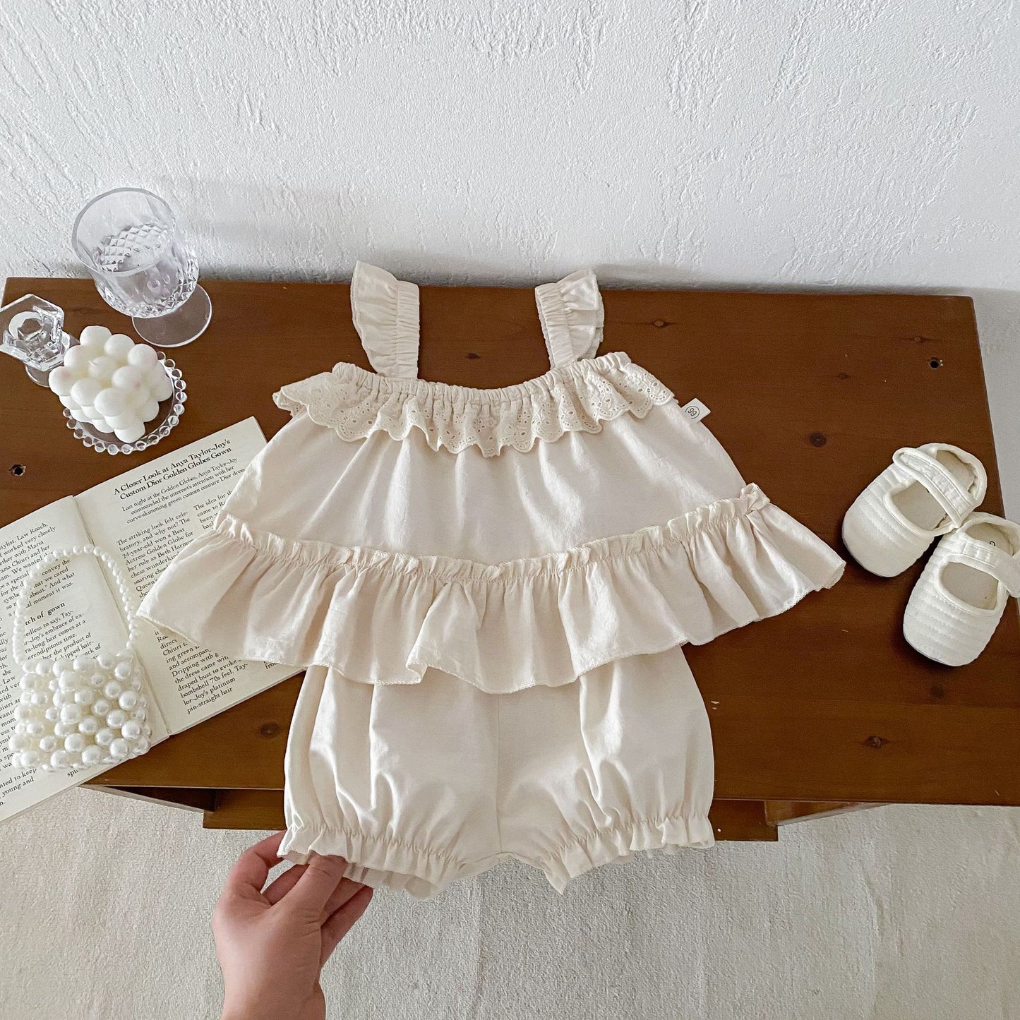 Summer Baby Kids Girls Solid Embroidery Strap Top And Shorts Clothing Set, MyKids-USA®, Baby & Toddler Outfits, MyKids-USA - - - - - - -