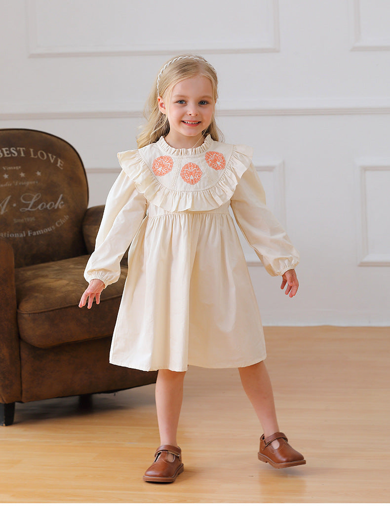 Arrival Autumn Girls Butterfly Embroidery Pattern Long Sleeves Ruffle Neck Dress, MyKids-USA®, Baby & Toddler Dresses, MyKids-USA - - - - - - -
