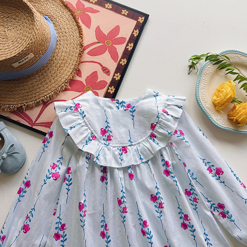 Baby Kids Girls Floral Pattern Long Sleeves Crew Neck Dress, MyKids-USA®, Baby & Toddler Dresses, MyKids-USA - - - - - - -