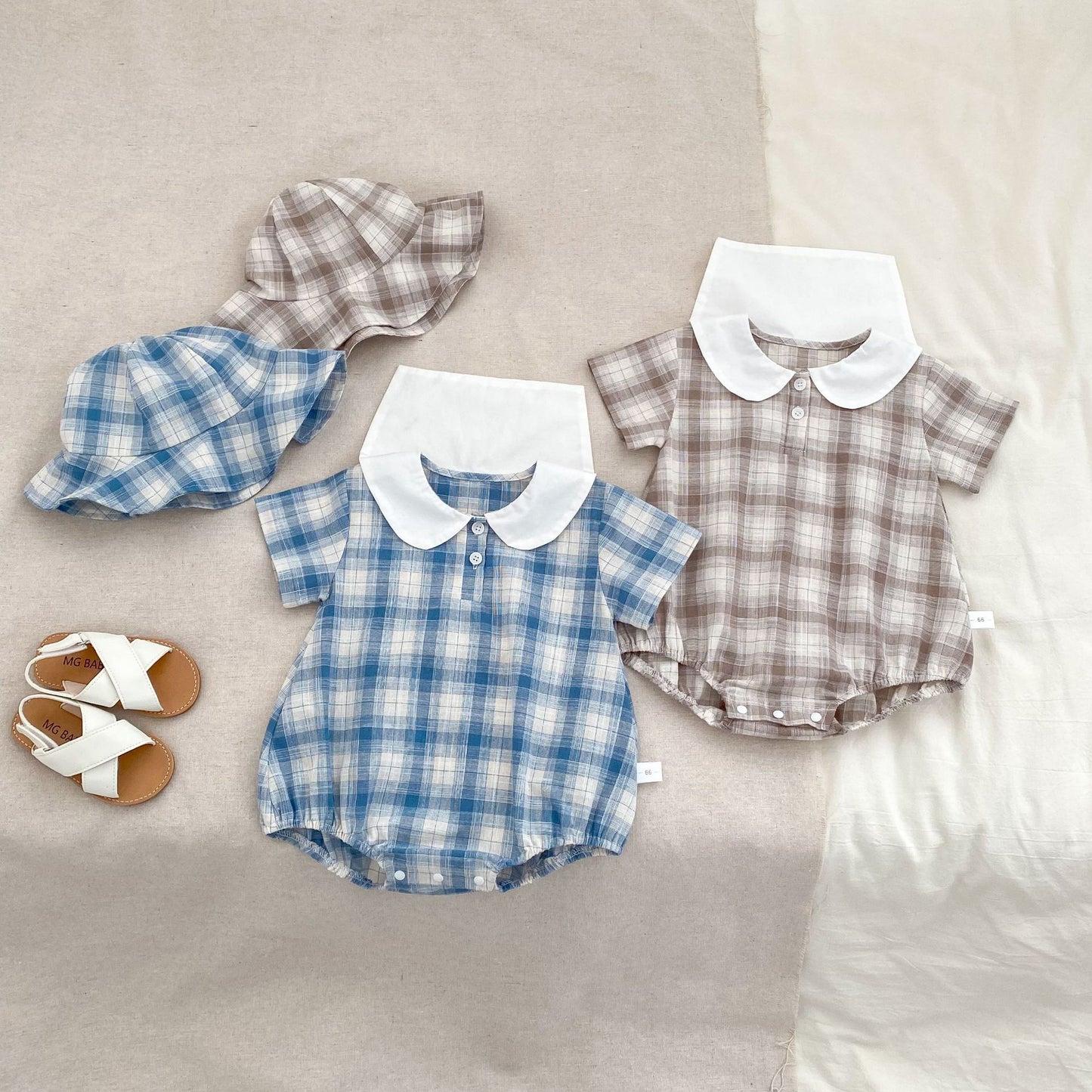 Summer Arrival Baby Boys Short Sleeves Thin Plaid Pattern Onesies, MyKids-USA®, Baby One-Pieces, MyKids-USA - - - - - - -