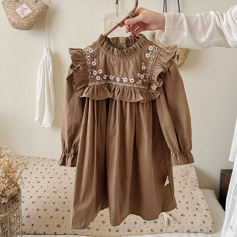 Arrival Autumn Girls Vines Pattern Embroidery French Style Ruffle Dress, MyKids-USA®, Baby & Toddler Dresses, MyKids-USA - Size/Age - 90 (12-24M) - Color - Coffee - - - TR2408171323-B