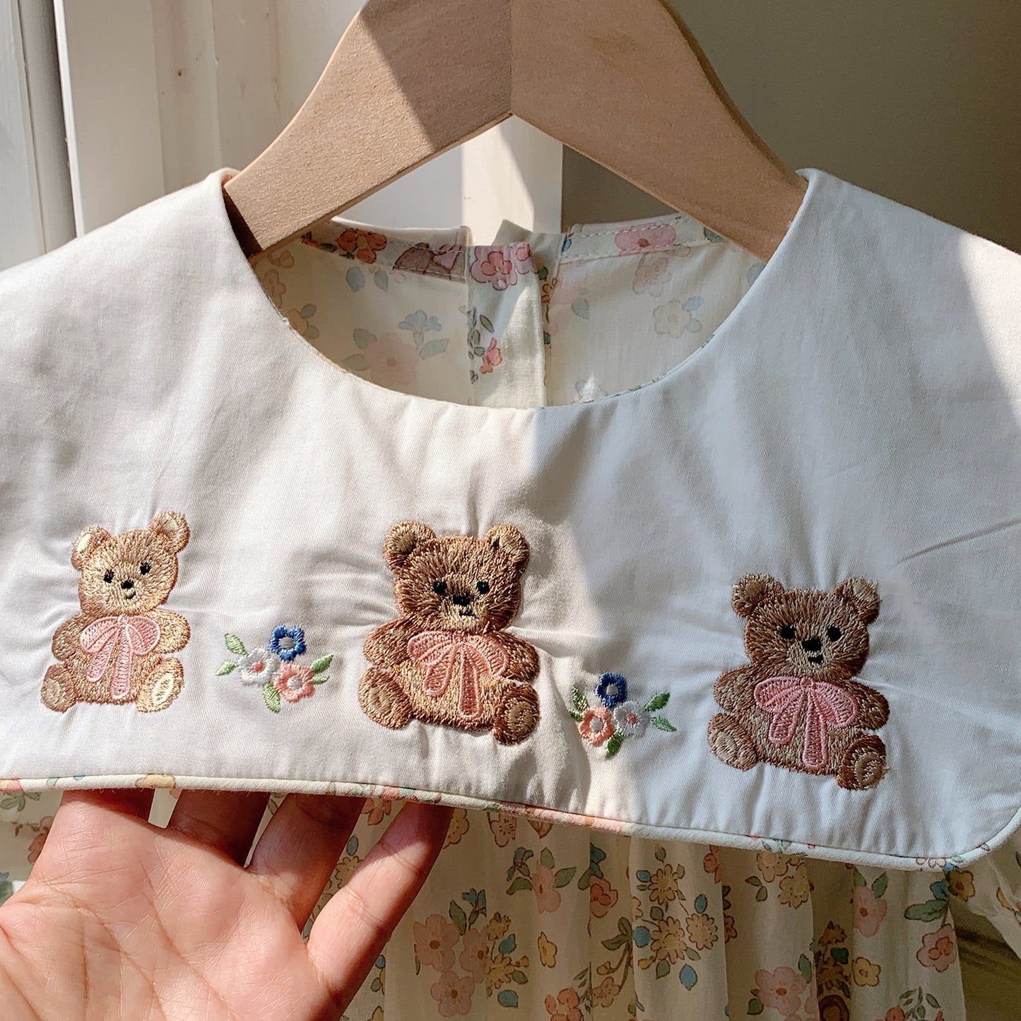 Summer Baby Kids Girls Short Sleeves Crew Neck Teddy Bear Pattern Floral Dress, MyKids-USA®, Baby & Toddler Dresses, MyKids-USA - - - - - - -