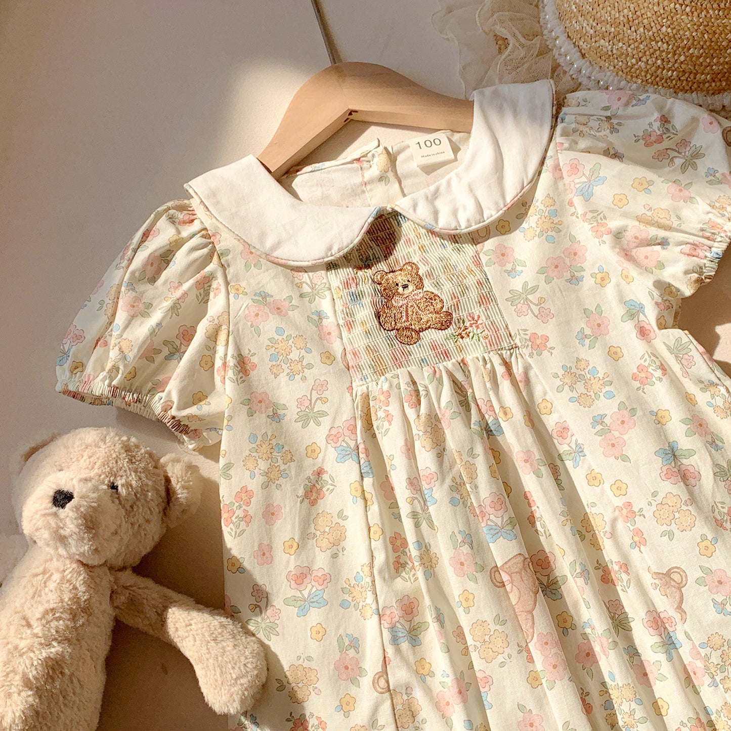 Summer Arrival Baby Kids Girls Cute Short Sleeves Teddy Pattern Embroidered Floral Dress, MyKids-USA®, Baby & Toddler Dresses, MyKids-USA - - - - - - -