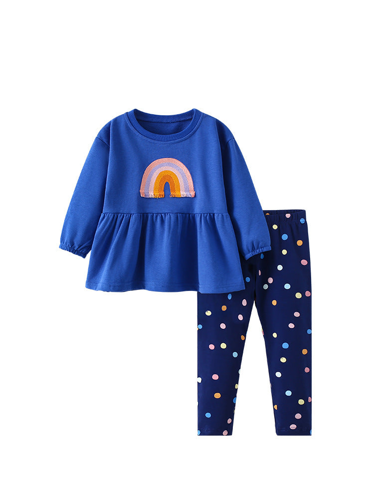 Spring and Autumn Girls Rainbow Pattern Long Sleeves Top and Polka Dots Pants Clothing Set, MyKids-USA®, Baby & Toddler Outfits, MyKids-USA - - - - - - - .