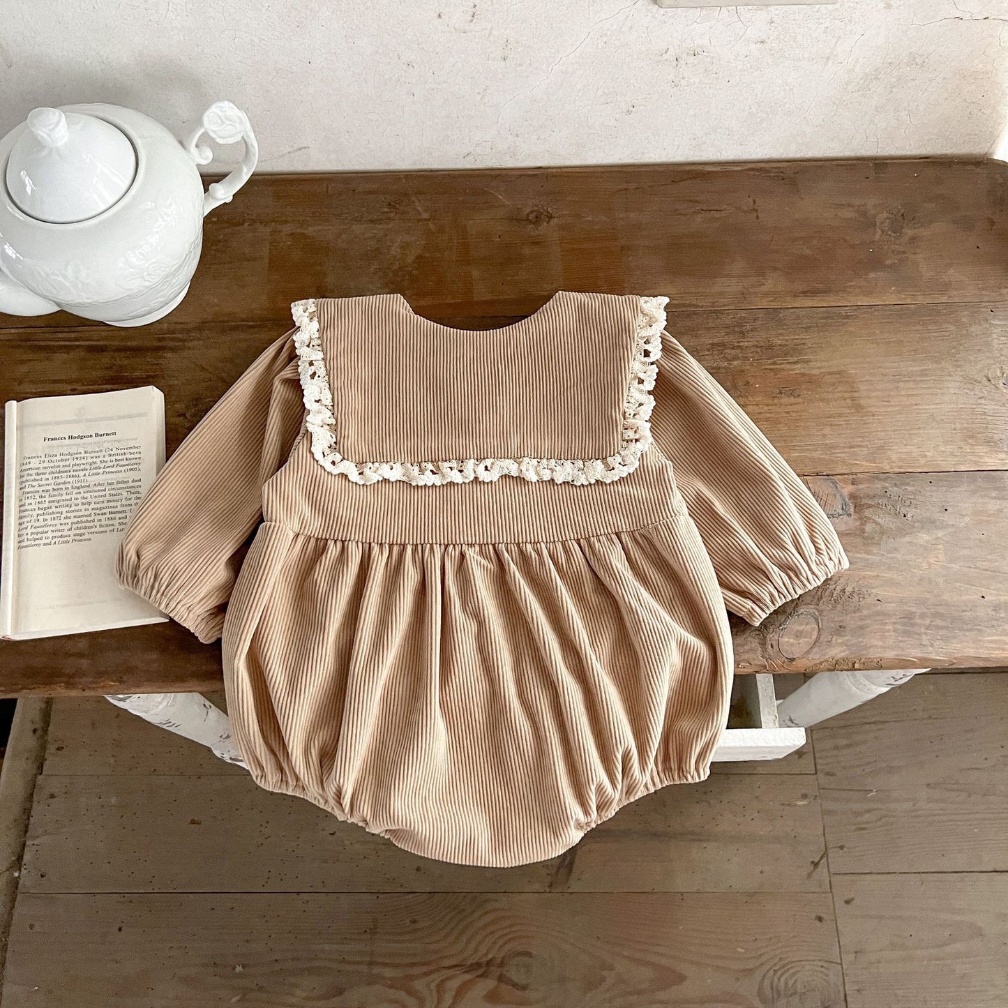 Baby Girls Pure Cotton Lace Collar Long Sleeves Corduroy Onesie, MyKids-USA®, Baby One-Pieces, MyKids-USA - - - - - - -