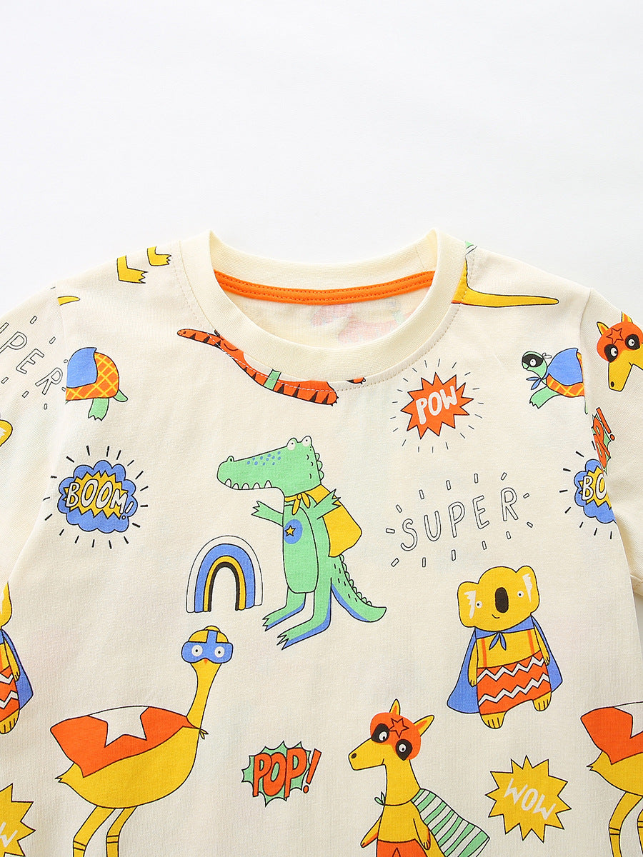 Summer Baby Kids Animals Cartoon Pattern T-shirt Clothing Set for Boys