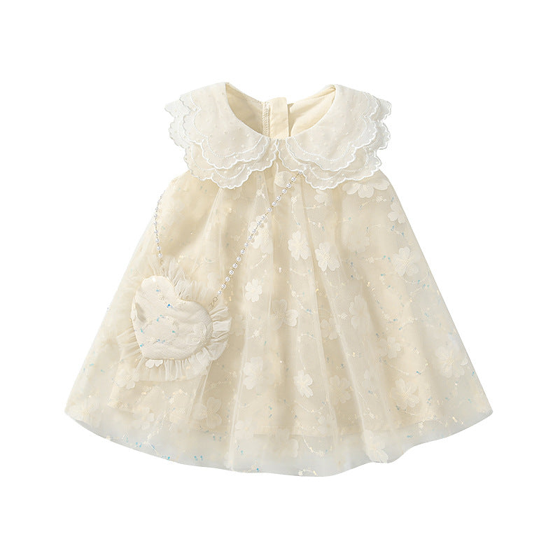 Summer Arrival Baby Girls Cute Floral Pattern Tulle Sleeveless Dress with Collar, MyKids-USA®, Baby & Toddler Dresses, MyKids-USA - - - - - - -
