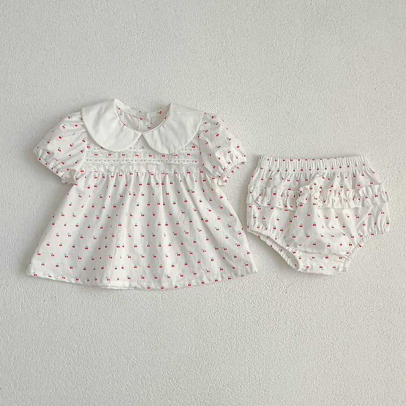 Summer Baby Girls Short Sleeves Floral Pattern Dress And Shorts – Princess Sister Matching Set, MyKids-USA®, Baby & Toddler Dresses, MyKids-USA - Size/Age - 66 (3-6M) - Color - White - - - TR2403132257-B