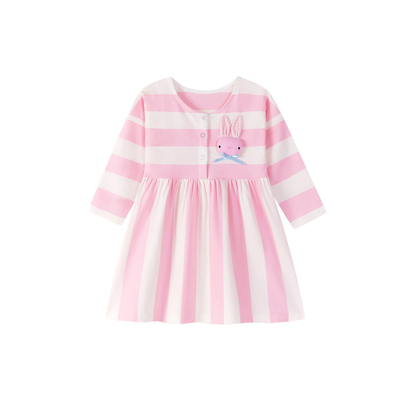 Autumn and Spring Arrival Animals Cartoon Pattern Long Sleeves Striped Dress for Stylish Girls, MyKids-USA®, Baby & Toddler Dresses, MyKids-USA - - - - - - -