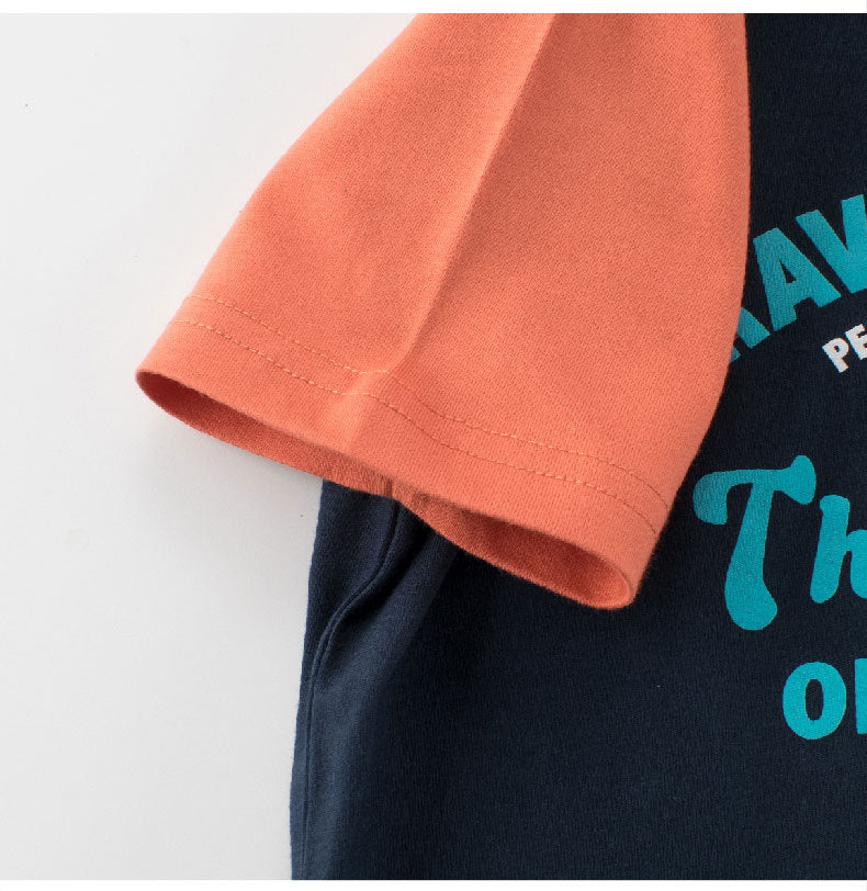 Summer Boys’ Letters Print Color Patchwork T-shirt in European and American Style, MyKids-USA®, Baby & Toddler Tops, MyKids-USA - - - - - - -