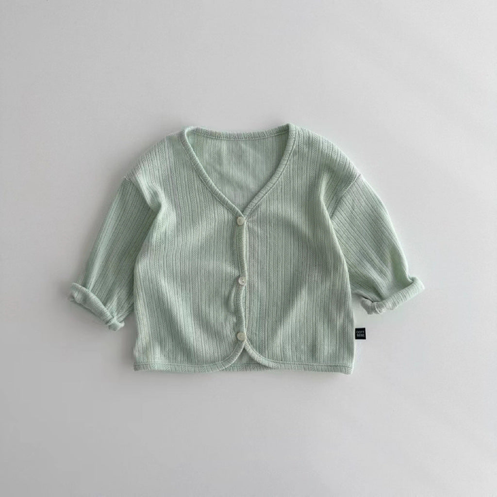 Spring And Summer Kids Unisex Minimalist And Versatile Single Breasted Children’s Thin Cardigan Shirt, MyKids-USA®, Baby & Toddler Outerwear, MyKids-USA - Size/Age - 66 (3-6M) - Color - Blue - - - TR2406162258-B