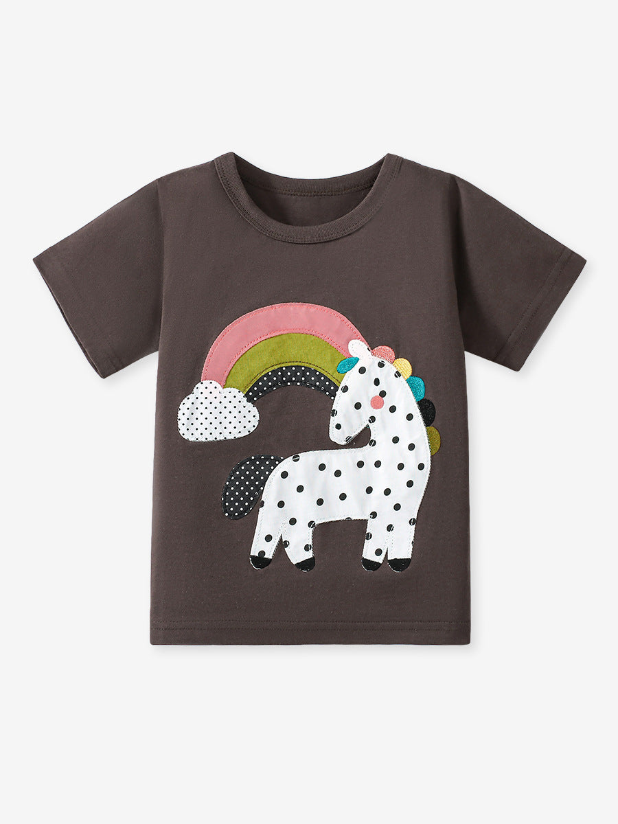 Girls’ Dots Cartoon Pattern Short Sleeves T-shirt in European and American Style for Summer, MyKids-USA®, Baby & Toddler Tops, MyKids-USA - - - - - - -