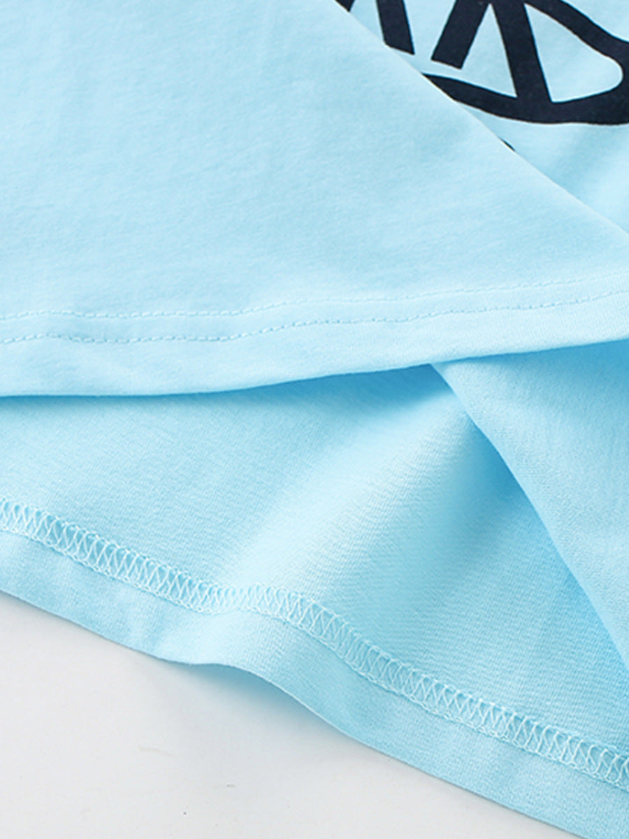 Summer Boys’ Blue Letters Pattern T-shirt