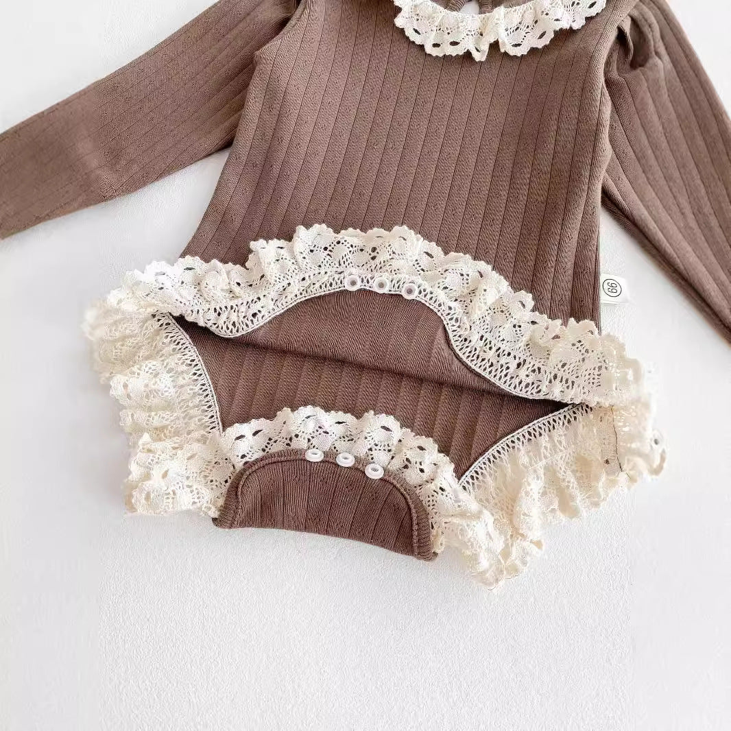 Autumn Arrival Baby Girls Long Sleeves Striped Pattern Hollow-out Collar Onesies, MyKids-USA®, Baby One-Pieces, MyKids-USA - - - - - - -