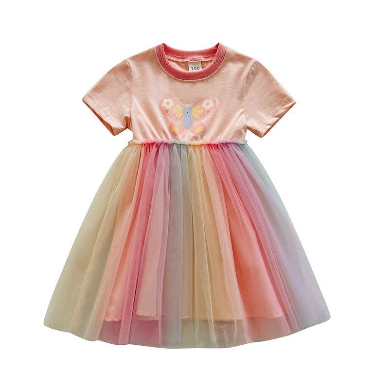 Summer Arrival Butterfly Pattern Short Sleeves Tulle Patchwork Dress for Stylish Girls, MyKids-USA®, Baby & Toddler Dresses, MyKids-USA - - - - - - -