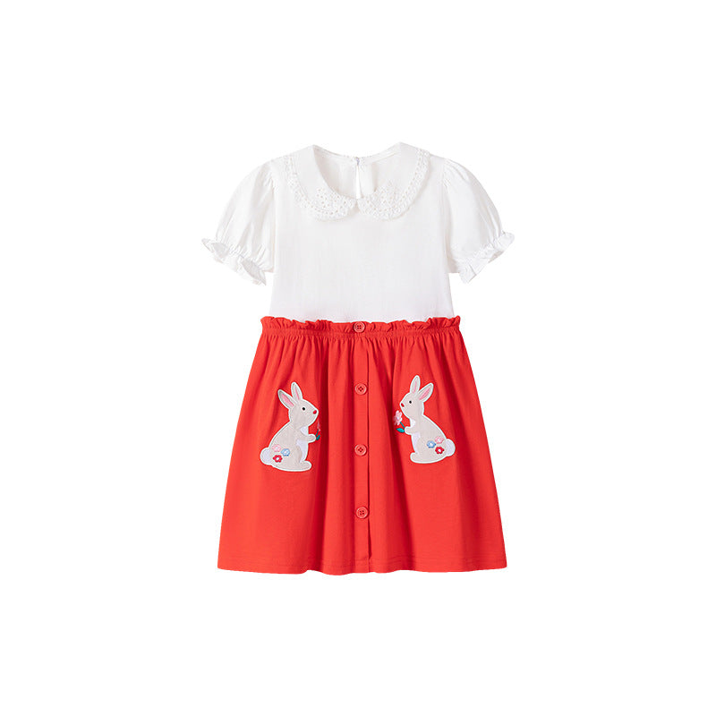 Summer Arrival Baby Girls Cute Color Patchwork Rabbits Pattern Short Sleeves Dress, MyKids-USA®, Baby & Toddler Dresses, MyKids-USA - - - - - - -
