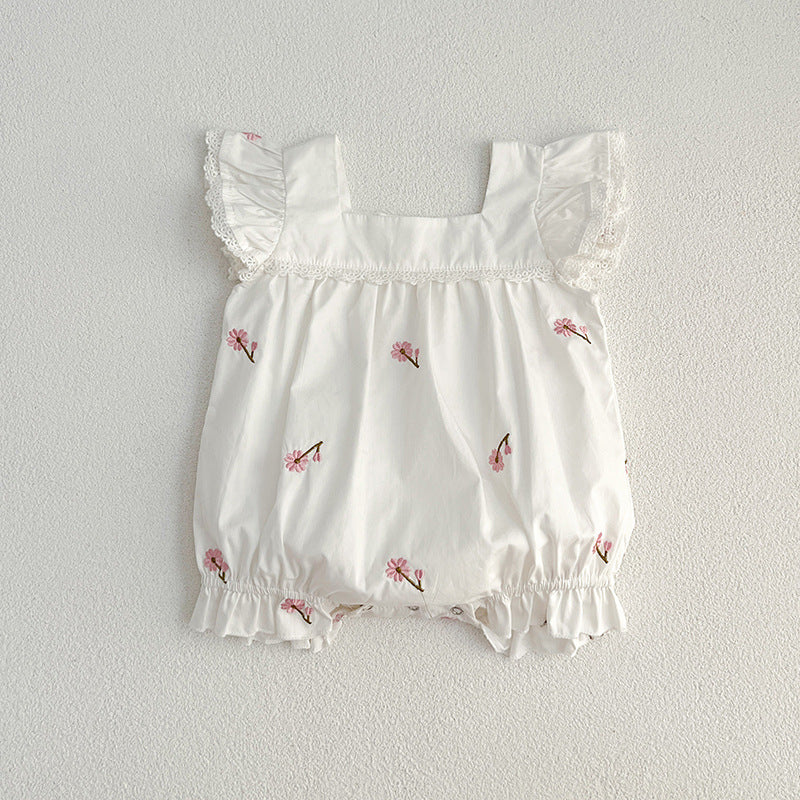 Summer Baby Girls Floral Square Neck Onesie, MyKids-USA®, Baby One-Pieces, MyKids-USA - Size/Age - 66 (3-6M) - Color - White - - - TR2401181554-B