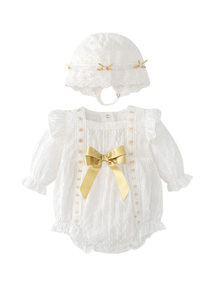 Spring Arrival Baby Girls Flowers Pattern Embroidery Onesies with Hat, MyKids-USA®, Baby One-Pieces, MyKids-USA - - - - - - -