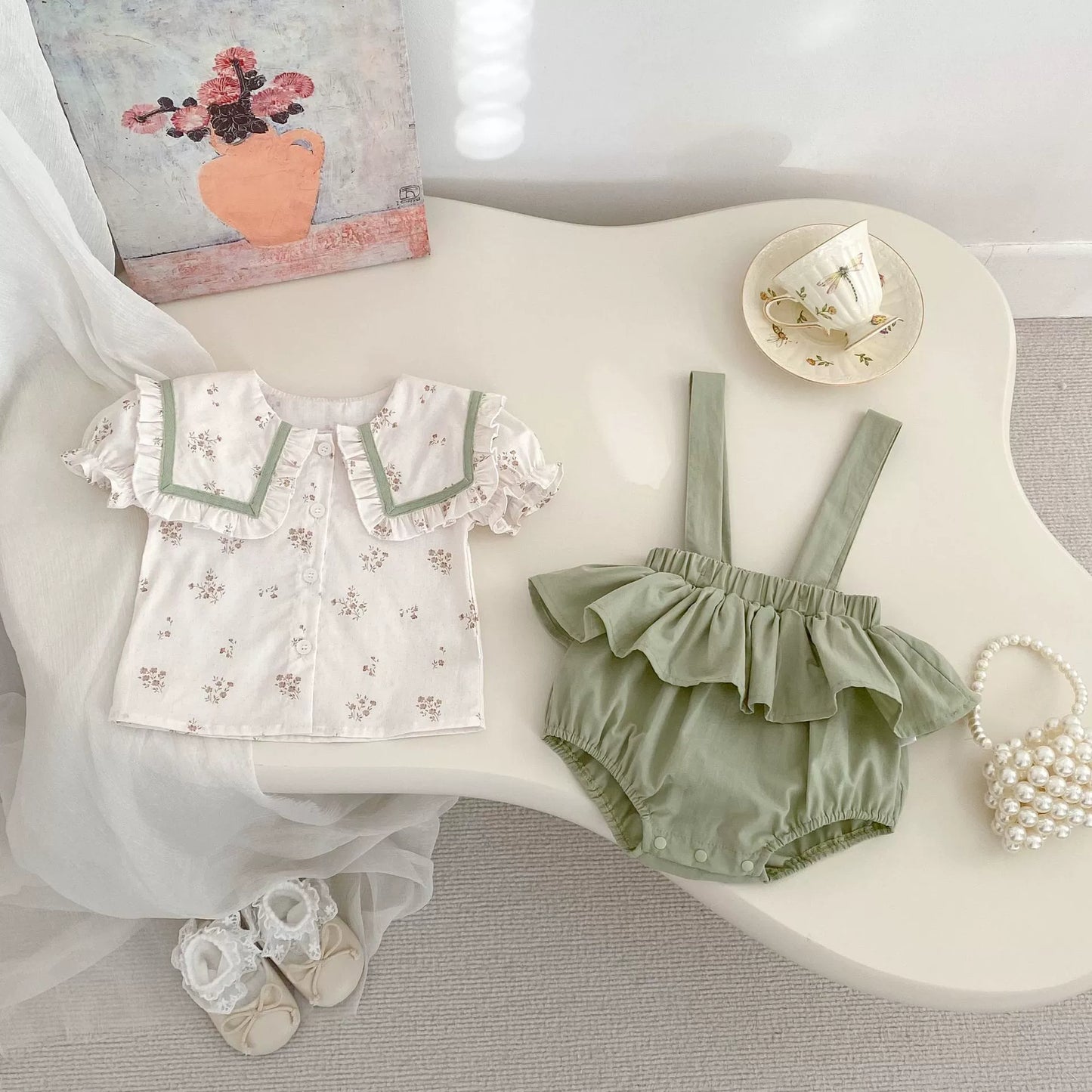 Summer Baby Kids Girls Floral Pattern Short Sleeves Top and Onesies Overalls Clothing Set, MyKids-USA®, Baby & Toddler Outfits, MyKids-USA - - - - - - -