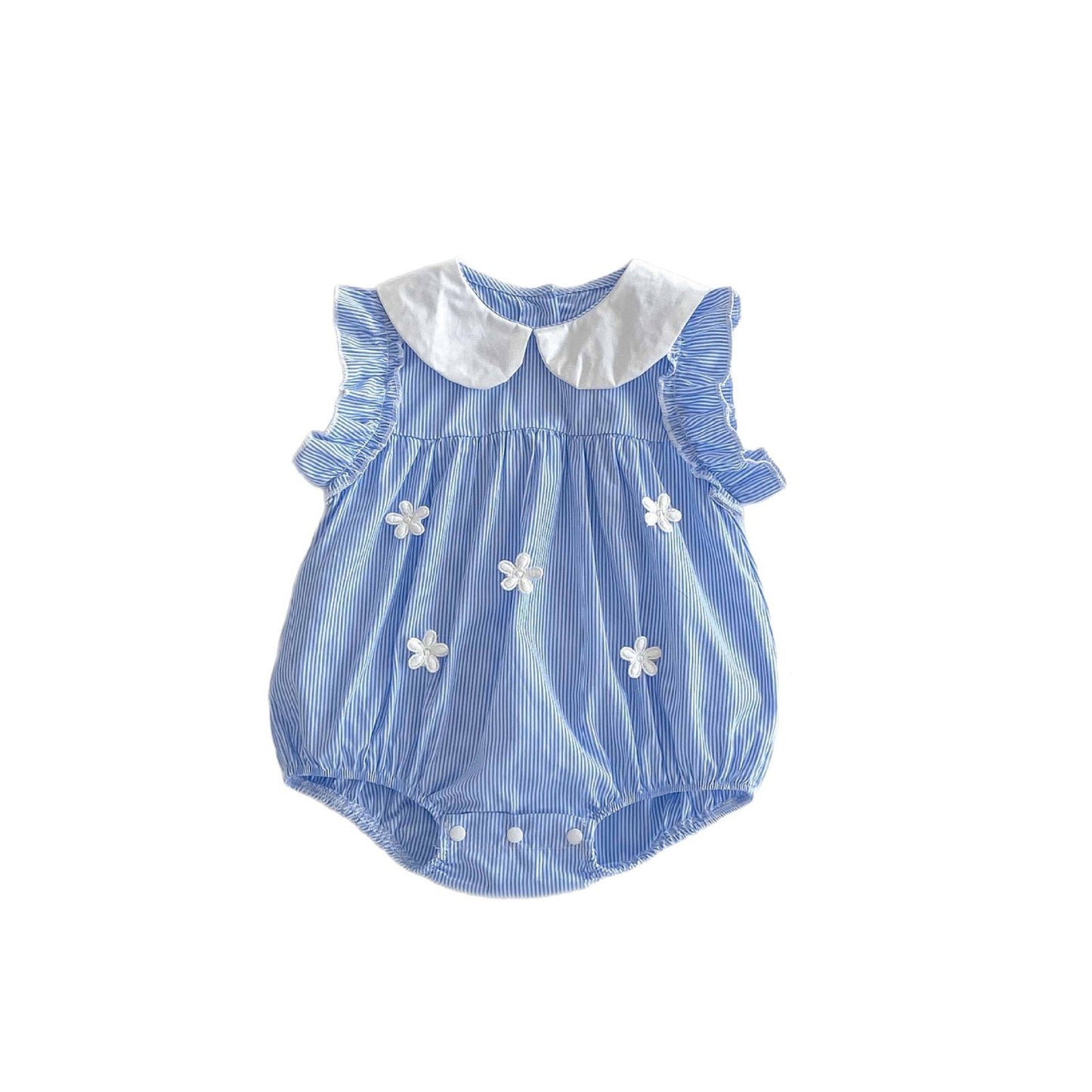 Summer Arrival Baby Girls Cute Thin Blue Sleeveless Flowers Pattern Onesies, MyKids-USA®, Baby One-Pieces, MyKids-USA - - - - - - -