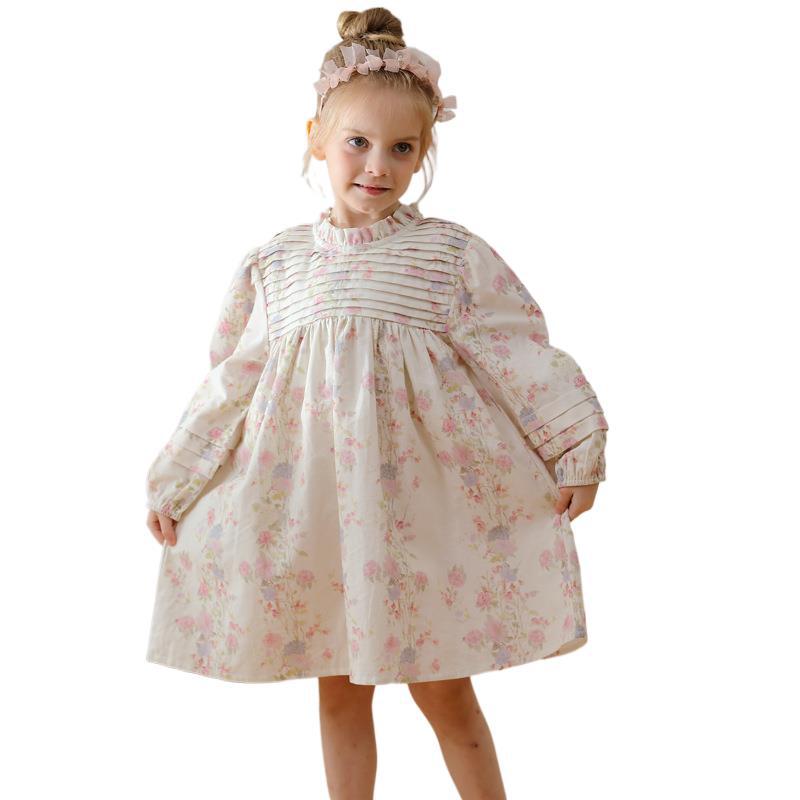 Hot Selling French Style Autumn Girls Flowers Print Ruffle Neck Long Sleeves Pleated Dress, MyKids-USA®, Baby & Toddler Dresses, MyKids-USA - - - - - - -