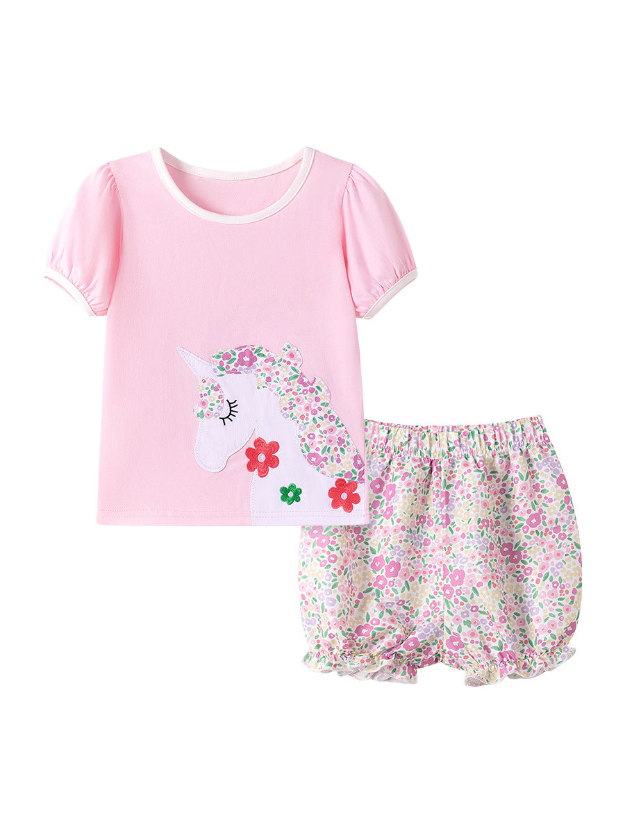 Summer Hot Selling Baby Kids Girls Short Sleeves Cartoon Pattern T-shirt and Floral Shorts Clothing Set, MyKids-USA®, Baby & Toddler Outfits, MyKids-USA - - - - - - - .