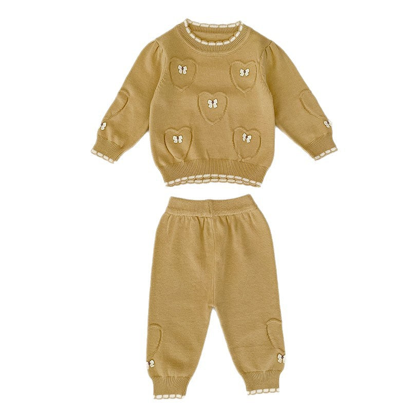 Arrival Autumn Baby Unisex Long Sleeves Heart Jacquard Pattern Knitted Top Sweater and Long Trousers Clothing Set, MyKids-USA®, Baby & Toddler Outfits, MyKids-USA - - - - - - -