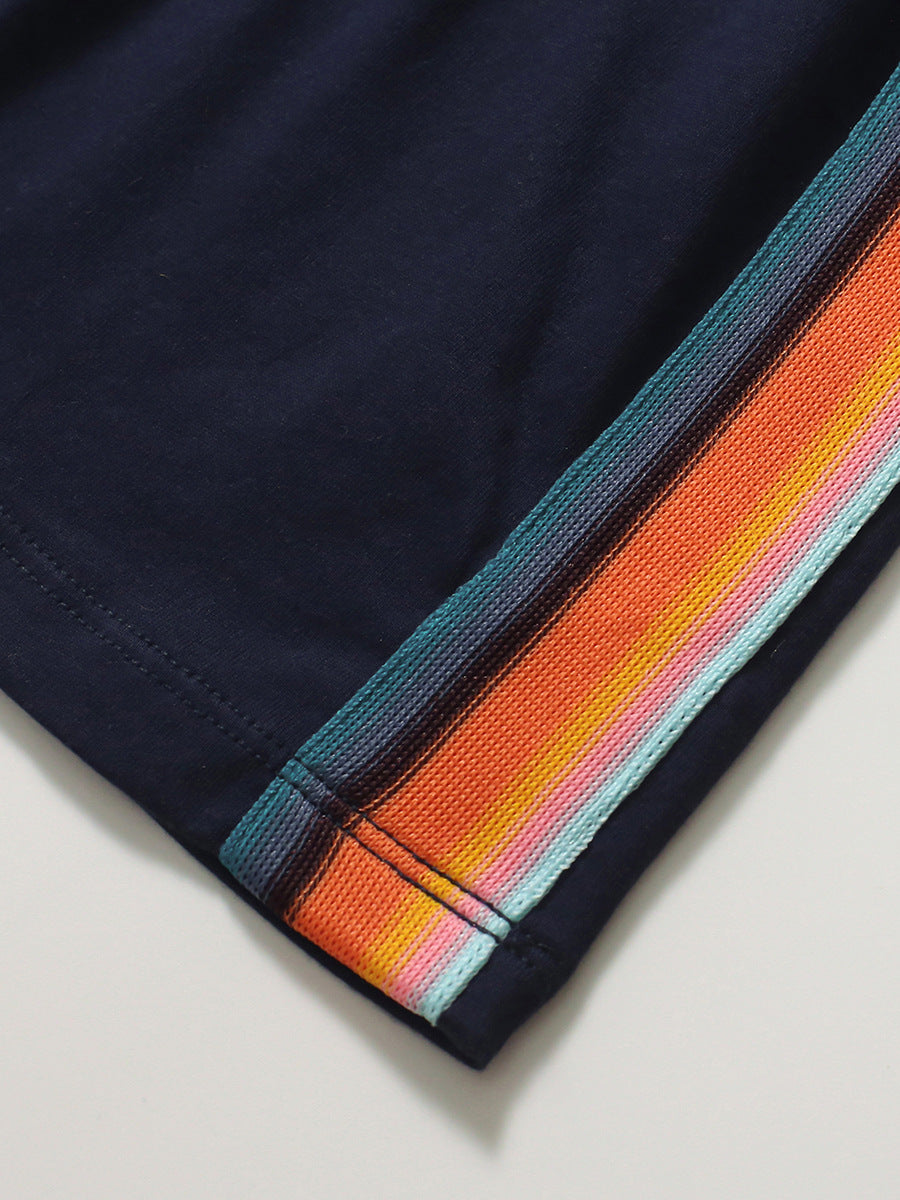 Summer Puppy Logo Short-sleeved Striped Dress with Crew Neck for Stylish Girls, MyKids-USA®, Baby & Toddler Dresses, MyKids-USA - - - - - - -