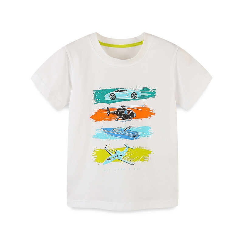 Summer Boys’ Colorful Cars and Planes Pattern T-shirt in European and American Style, MyKids-USA®, Baby & Toddler Tops, MyKids-USA - - - - - - -