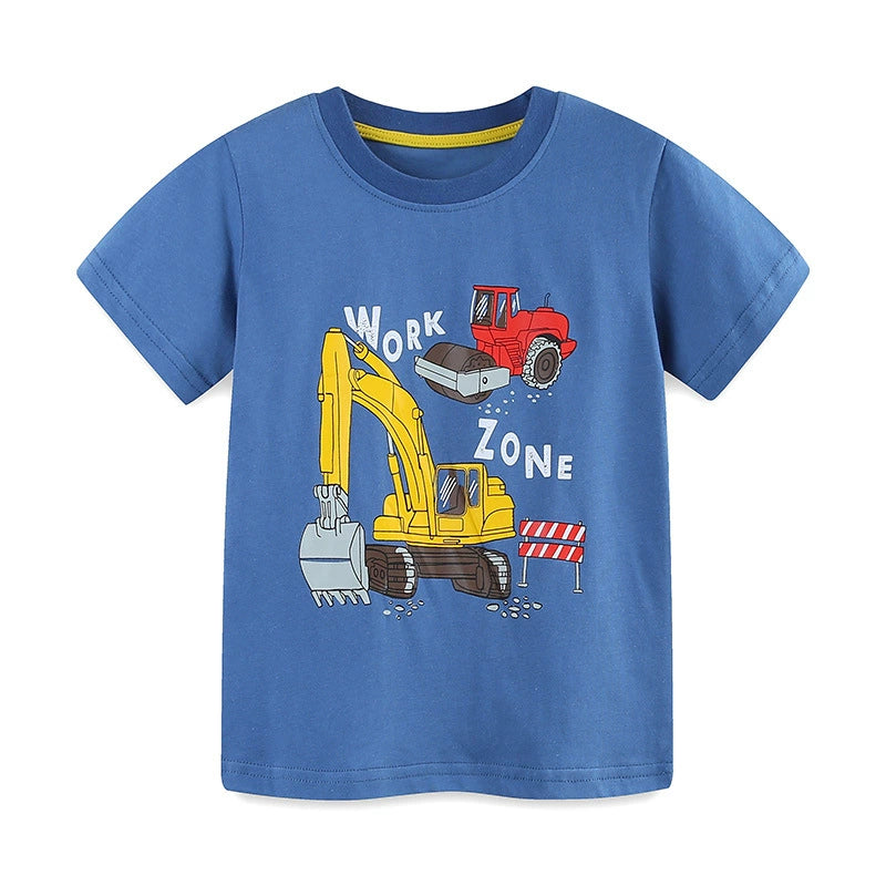 Summer Boys’ Engineering Cars Cartoon Pattern T-shirt in European and American Style, MyKids-USA®, Baby & Toddler Tops, MyKids-USA - - - - - - -