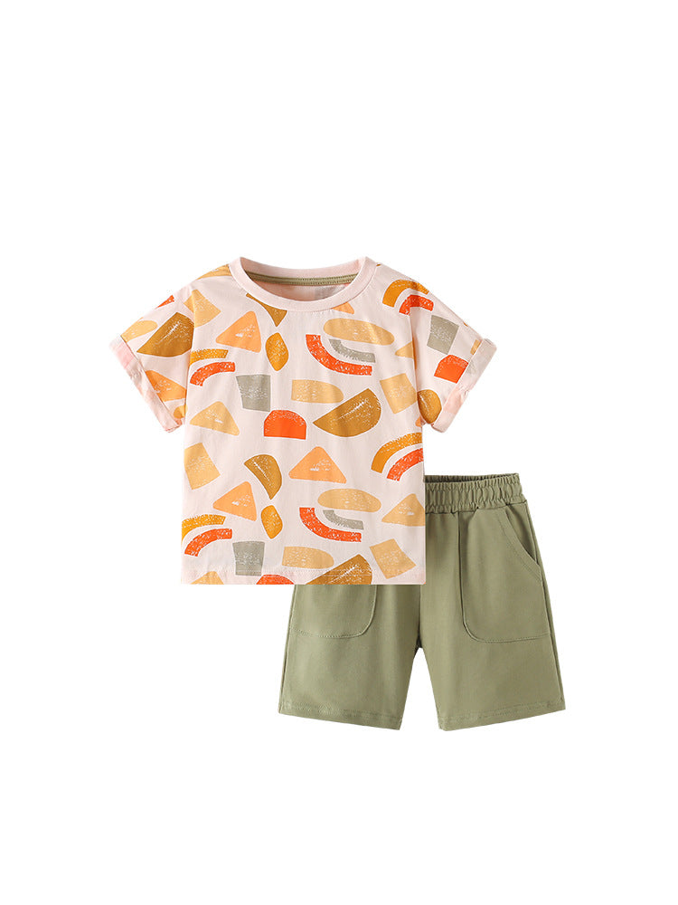 Summer Baby Kids Geometric Pattern T-shirt and Shorts Clothing Set for Boys, MyKids-USA®, Baby & Toddler Outfits, MyKids-USA - - - - - - -