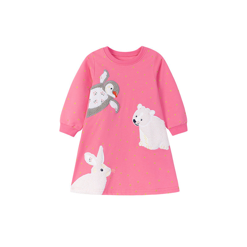 Autumn and Spring Arrival Stars and Animals Cartoon Pattern Long Sleeves Dress for Stylish Girls, MyKids-USA®, Baby & Toddler Dresses, MyKids-USA - - - - - - -