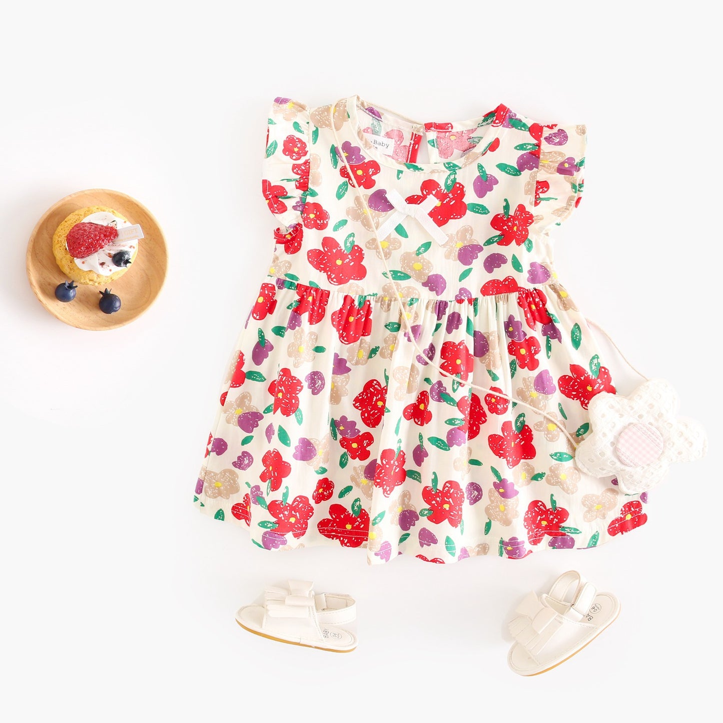 Summer Design Baby Girls Oil Painting Style Floral Print Fly Sleeves Crew Neck Dress, MyKids-USA®, Baby & Toddler Dresses, MyKids-USA - - - - - - -