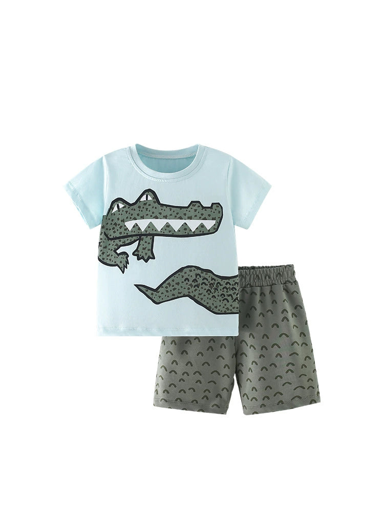 Summer Baby Kids Cartoon Crocodiles Pattern T-shirt and Shorts Casual Clothing Set for Boys, MyKids-USA®, Baby & Toddler Outfits, MyKids-USA - - - - - - -