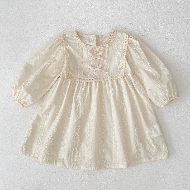 Autumn Baby Girls French Style Solid Color Flowers Pattern Long-sleeved Onesies and Dress – Princess Sister Matching Set, MyKids-USA®, Baby & Toddler Dresses, MyKids-USA - - - - - - -