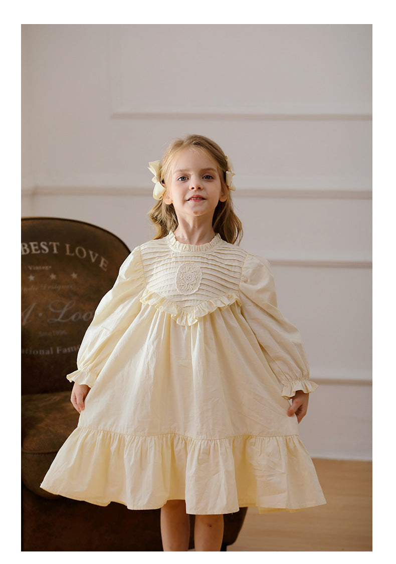 Hot Selling French Style Autumn Girls Flowers Embroidery Pattern Long Sleeves Pleated Dress, MyKids-USA®, Baby & Toddler Dresses, MyKids-USA - - - - - - -
