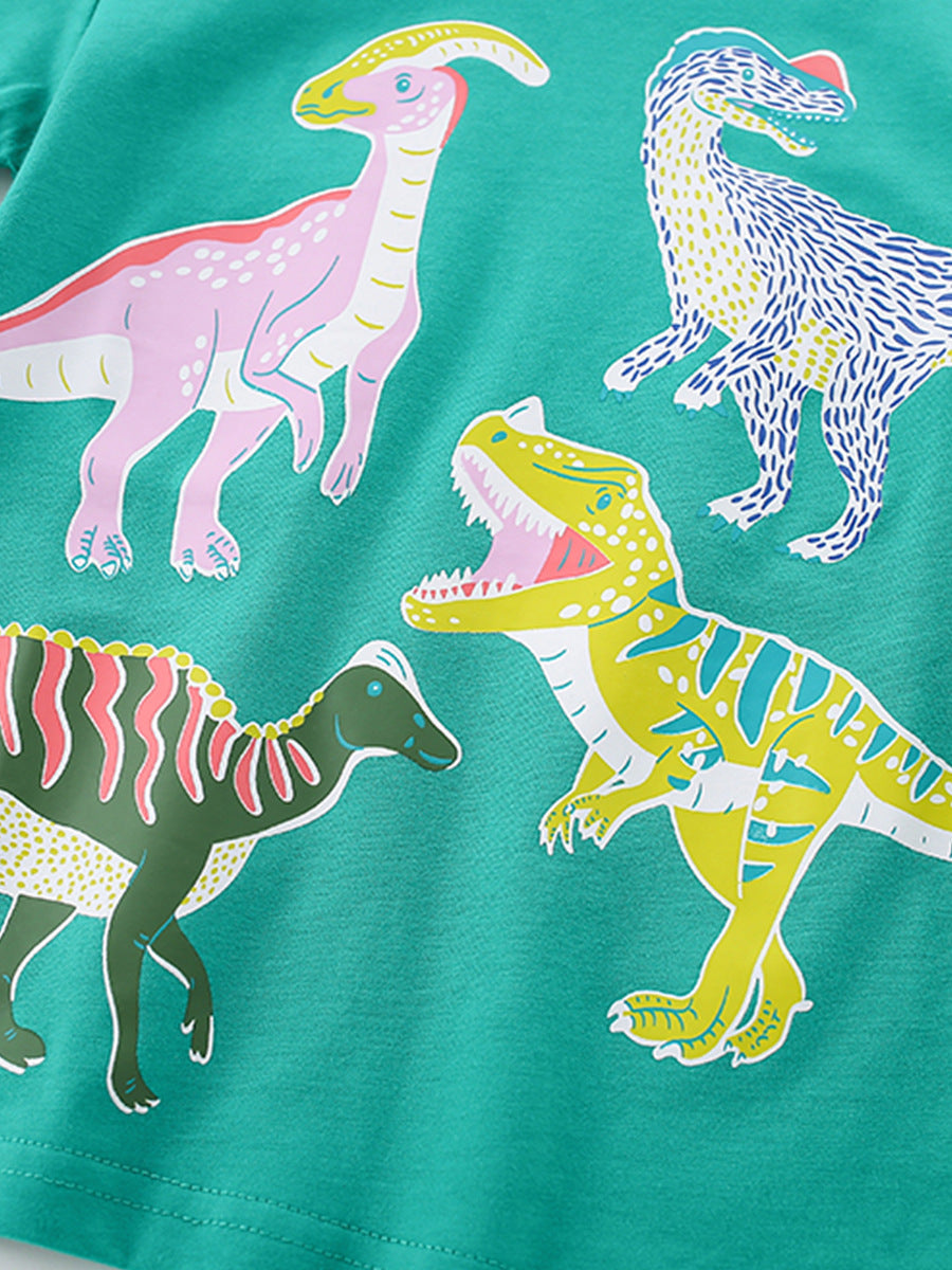 Summer Boys’ Green Animals Pattern T-shirt