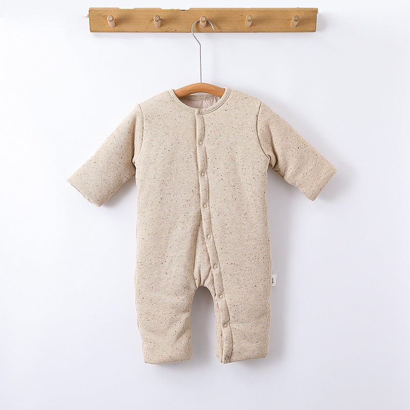 Winter Arrival Unisex Baby’s Padded Oatmeal-colored Long Rompers for Warmth, MyKids-USA®, Baby One-Pieces, MyKids-USA - - - - - - -