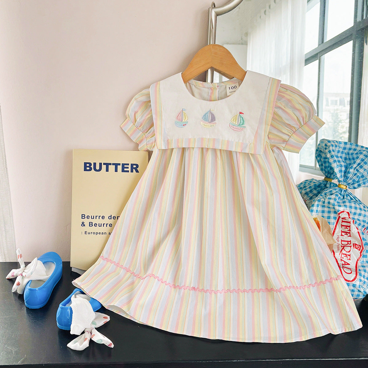 Summer Arrival Baby Kids Girls Short Sleeves Boats Pattern Embroidered MyKids-USA Summer Arrival Baby Kids Girls Short Sleeves Boats Pattern Embroidered MyKids-USA